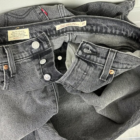 Levi's Ribcage Straight Ankle Premium Denim Washed Black Jeans - Picture 8 of 16